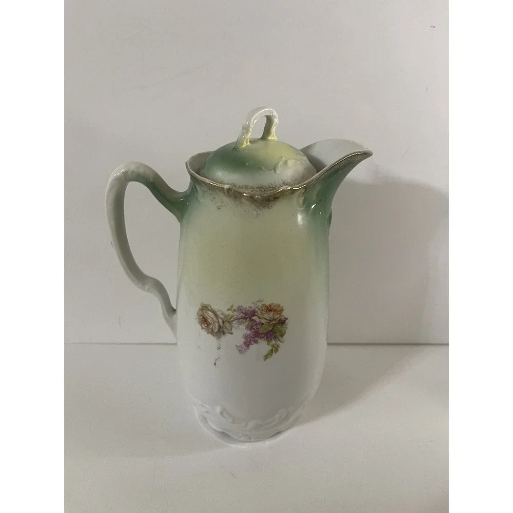 Antique 3‎ Crowns Germany Hand Painted Floral Gold Accents Teapot/pitcher 8